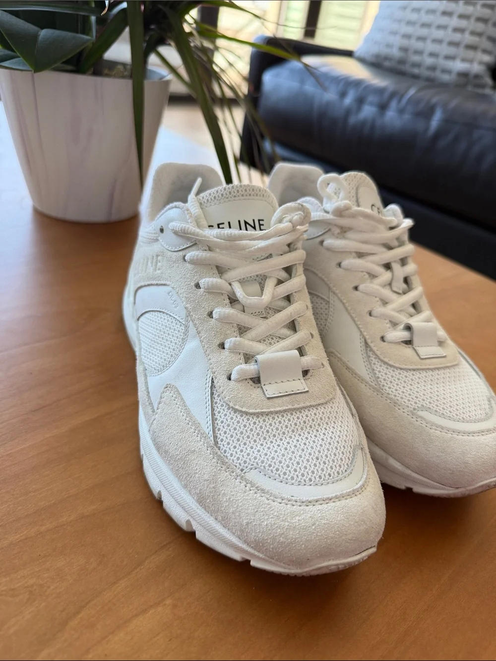 Celine Cream Mesh & Suede Trainer Sneakers - Picture 3 of 8